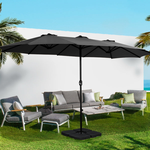  Outdoor Umbrella Twin Umbrellas Beach Garden Stand Base Sun Shade 4.57M