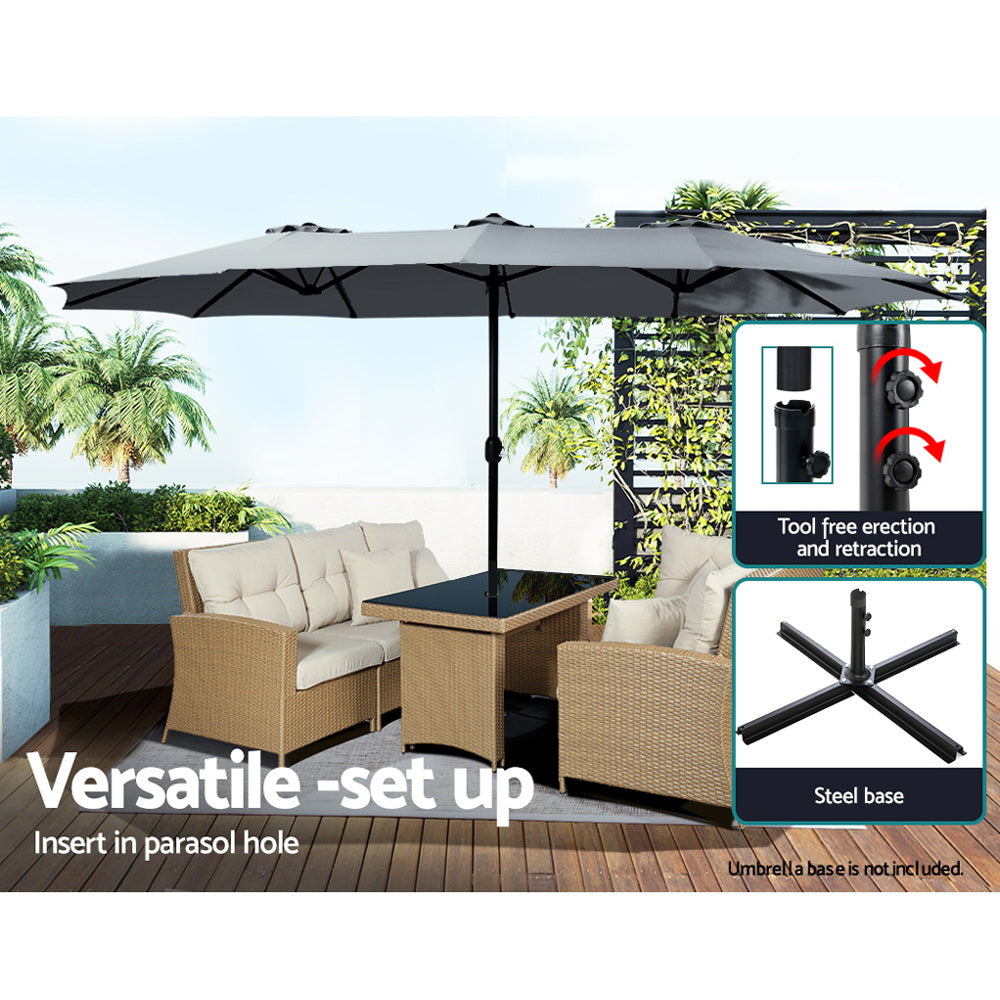 Outdoor Umbrella Twin Umbrellas Beach Stand Garden Base Sun Patio 4.57M