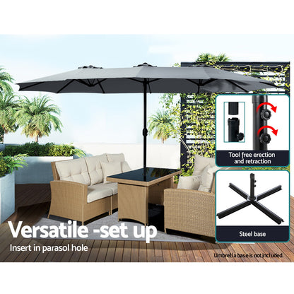 Outdoor Umbrella Twin Umbrellas Beach Stand Garden Base Sun Patio 4.57M