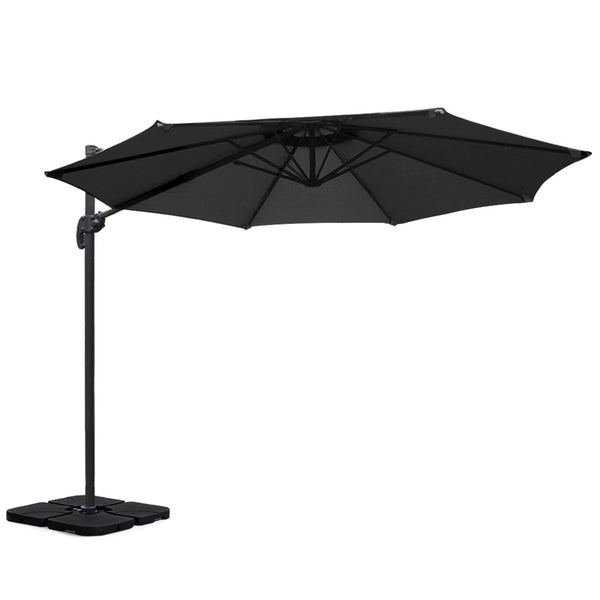  3M Outdoor Umbrella W/Base Cantilever Beach Roma 360 Degree Tilt Black
