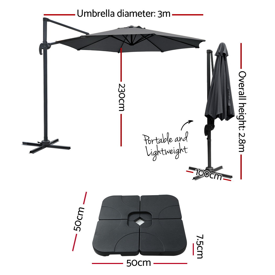 Stylish 3m Cantilever Beach Umbrella with Charcoal Stand