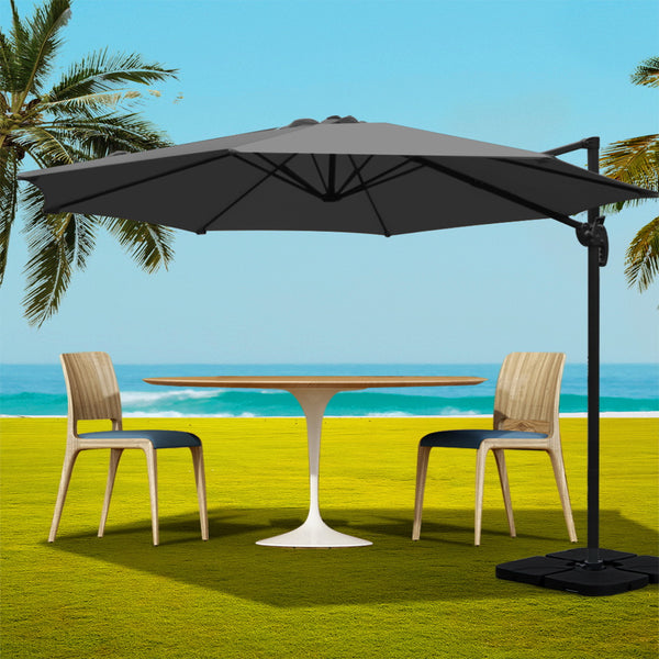  Stylish 3m Cantilever Beach Umbrella with Charcoal Stand