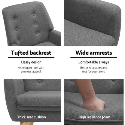 Armchair Linen Fabric Grey Charcoal