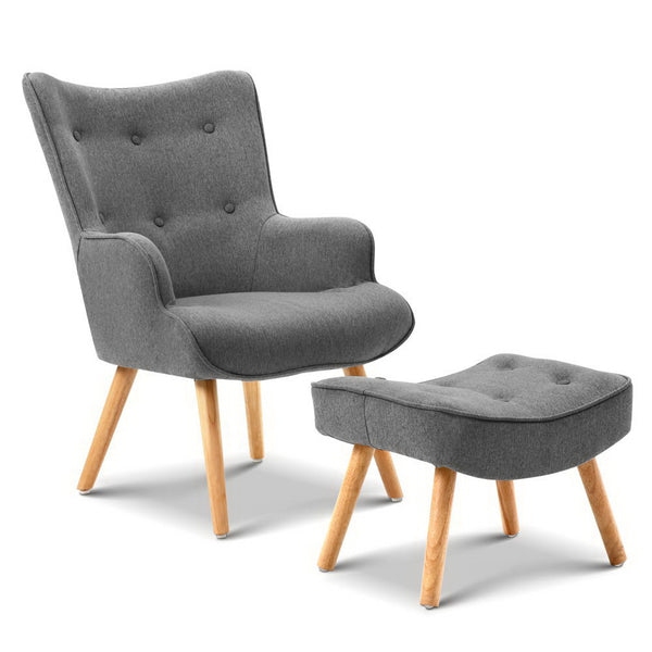  Armchair Set With Ottoman Grey Lansar