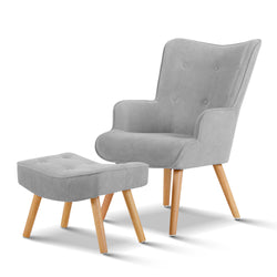 Armchair And Ottoman - Light Grey