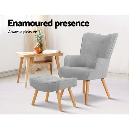 Armchair And Ottoman - Light Grey