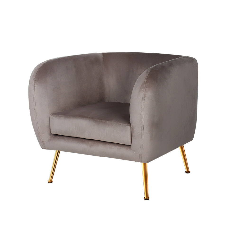 Armchair Lounge Arm Chair Sofa Velvet Beige