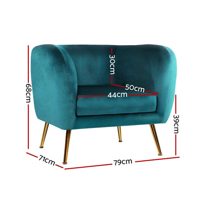 Velvet Pink/Green Armchair Lounge Sofa - Accent Chair