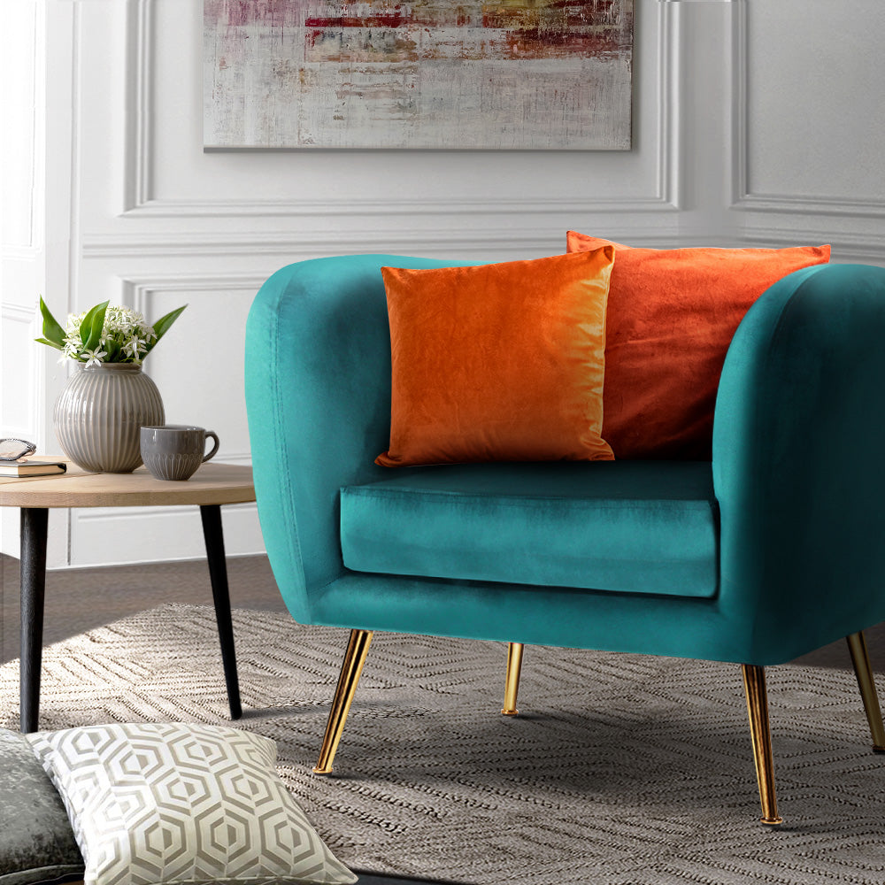 Velvet Pink/Green Armchair Lounge Sofa - Accent Chair