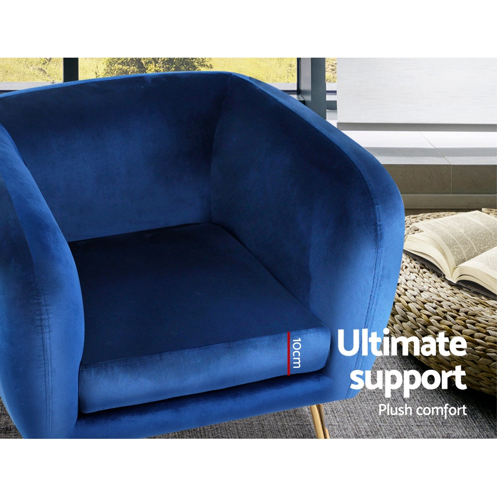 Armchair Lounge Arm Chair Sofa Velvet Navy