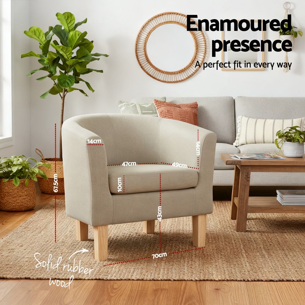 Armchair Lounge Chair Tub Accent Armchairs Fabric Sofa Chairs Beige