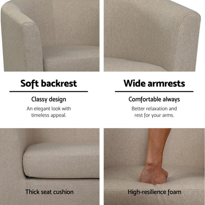 Armchair Lounge Chair Tub Accent Armchairs Fabric Sofa Chairs Beige
