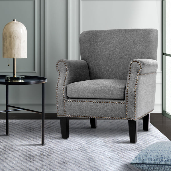  Armchair Chair Retro Lounge Accent Chair Single Sofa Linen Fabric Grey