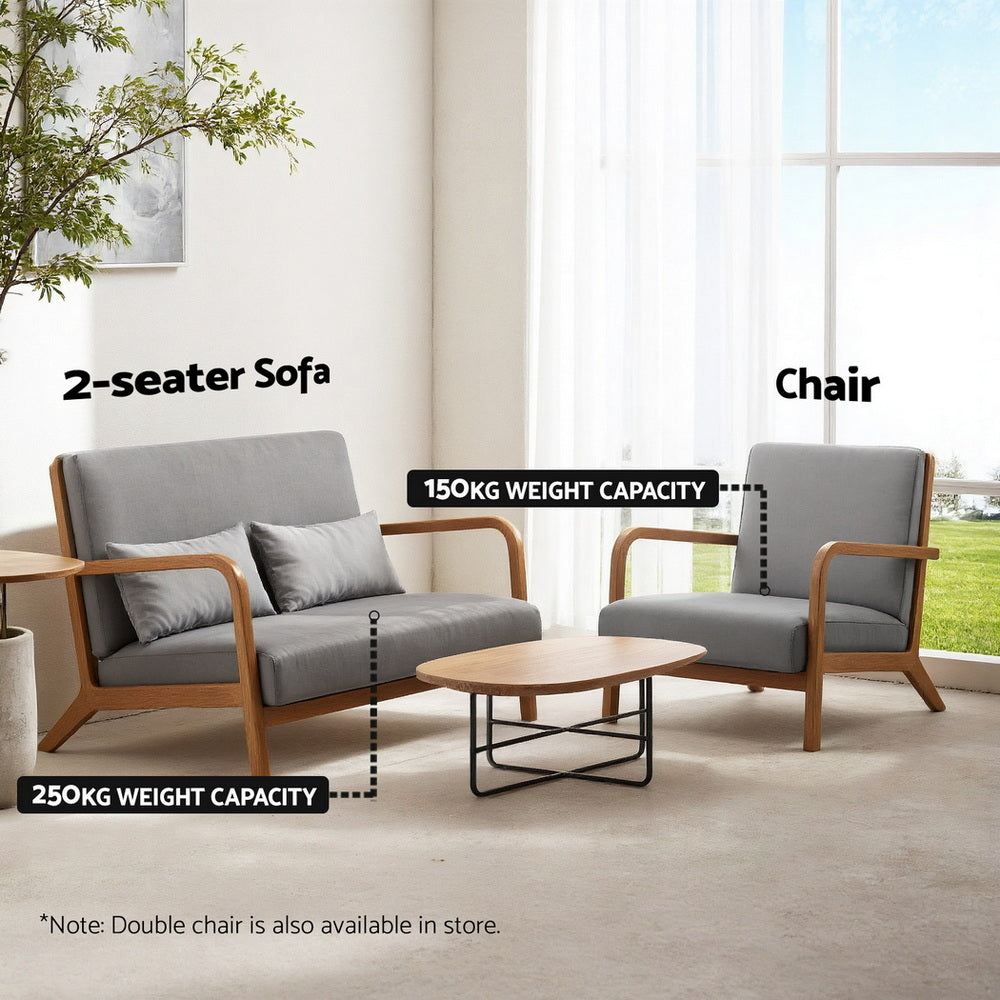 Armchair Fabric Light Grey Fabric Upholstery Wooden Frame King