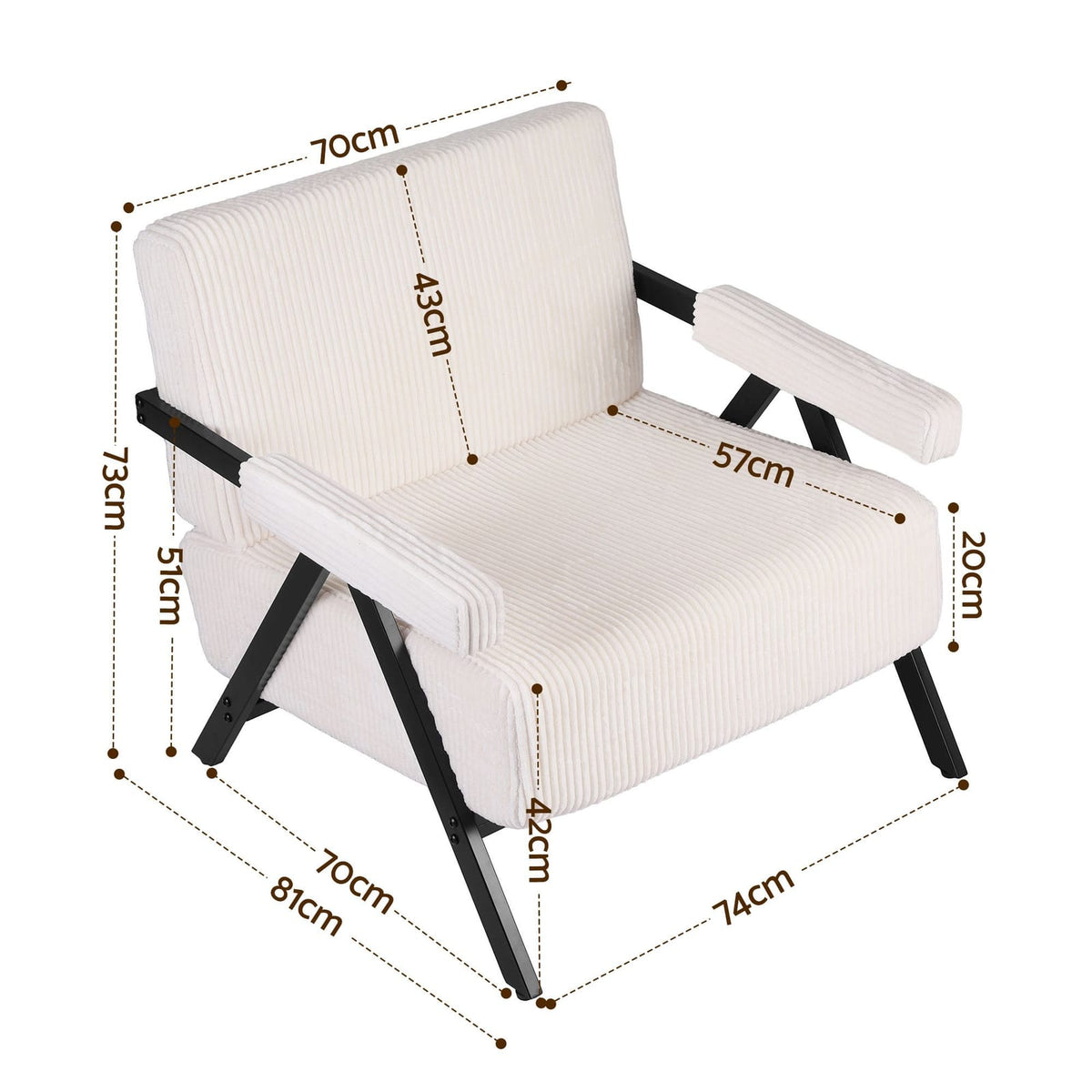 Compressed Armchair White Velvet 74x81x73cm