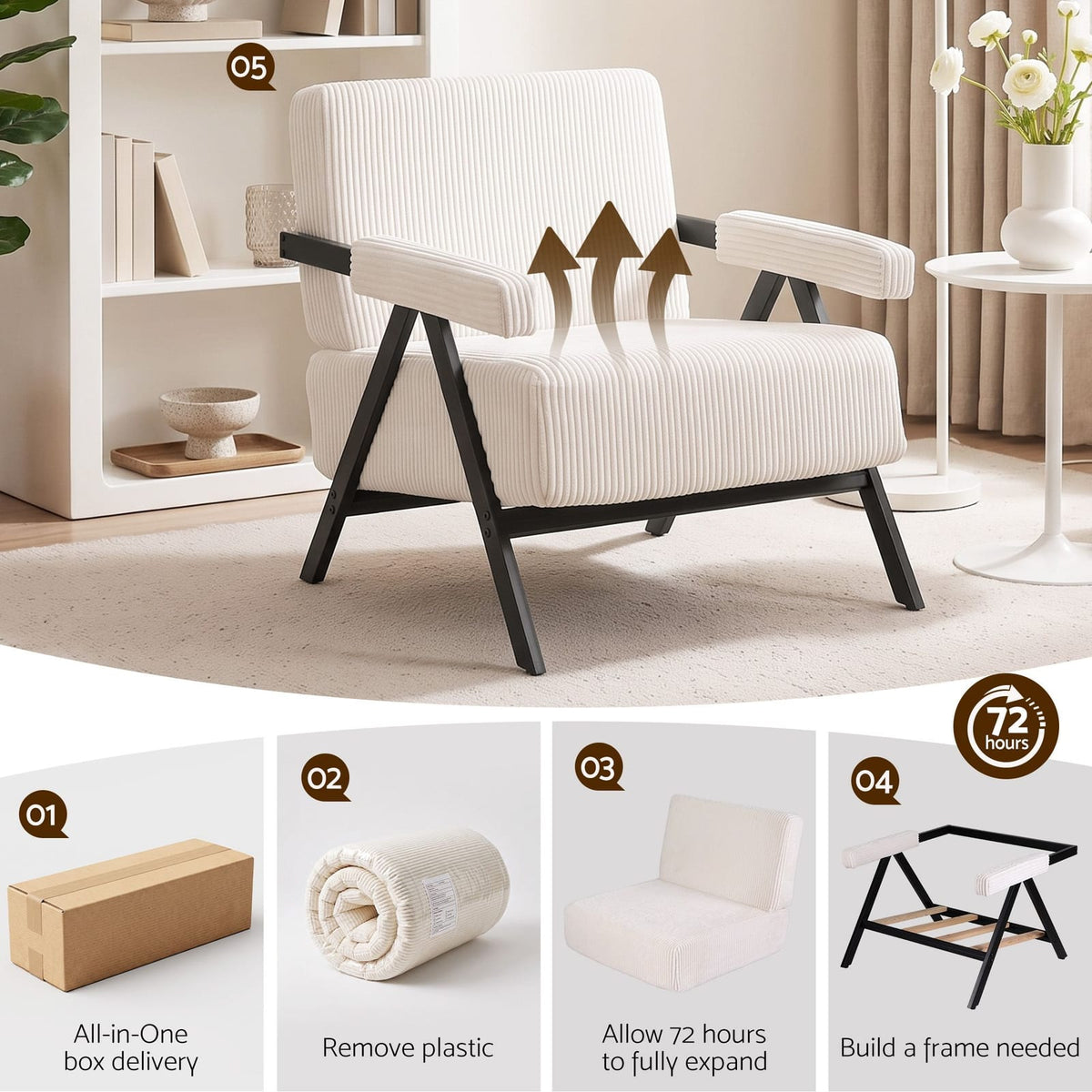 Compressed Armchair White Velvet 74x81x73cm