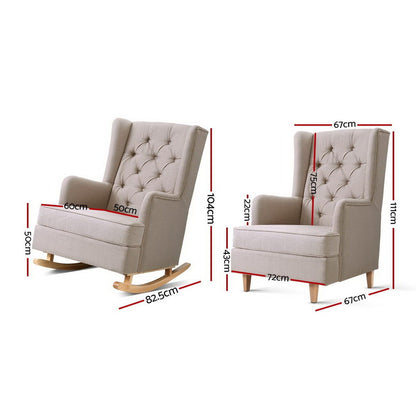 Rocking Chair Armchair Linen Fabric Beige Gaia