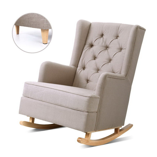  Rocking Chair Armchair Linen Fabric Beige Gaia