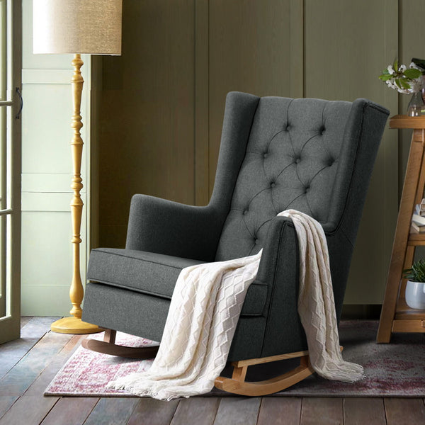  Rocking Chair Armchair Linen Fabric Charcoal Gaia