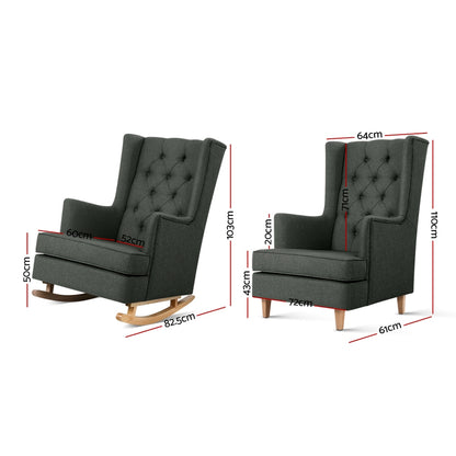 Rocking Chair Armchair Linen Fabric Charcoal Gaia
