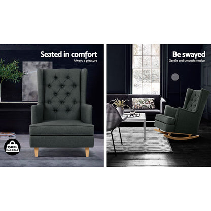 Rocking Chair Armchair Linen Fabric Charcoal Gaia