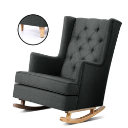 Rocking Chair Armchair Linen Fabric Charcoal Gaia