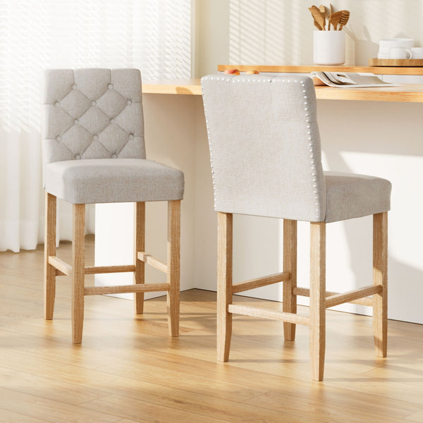  2X Bar Stools Linen Upholstered Chairs
