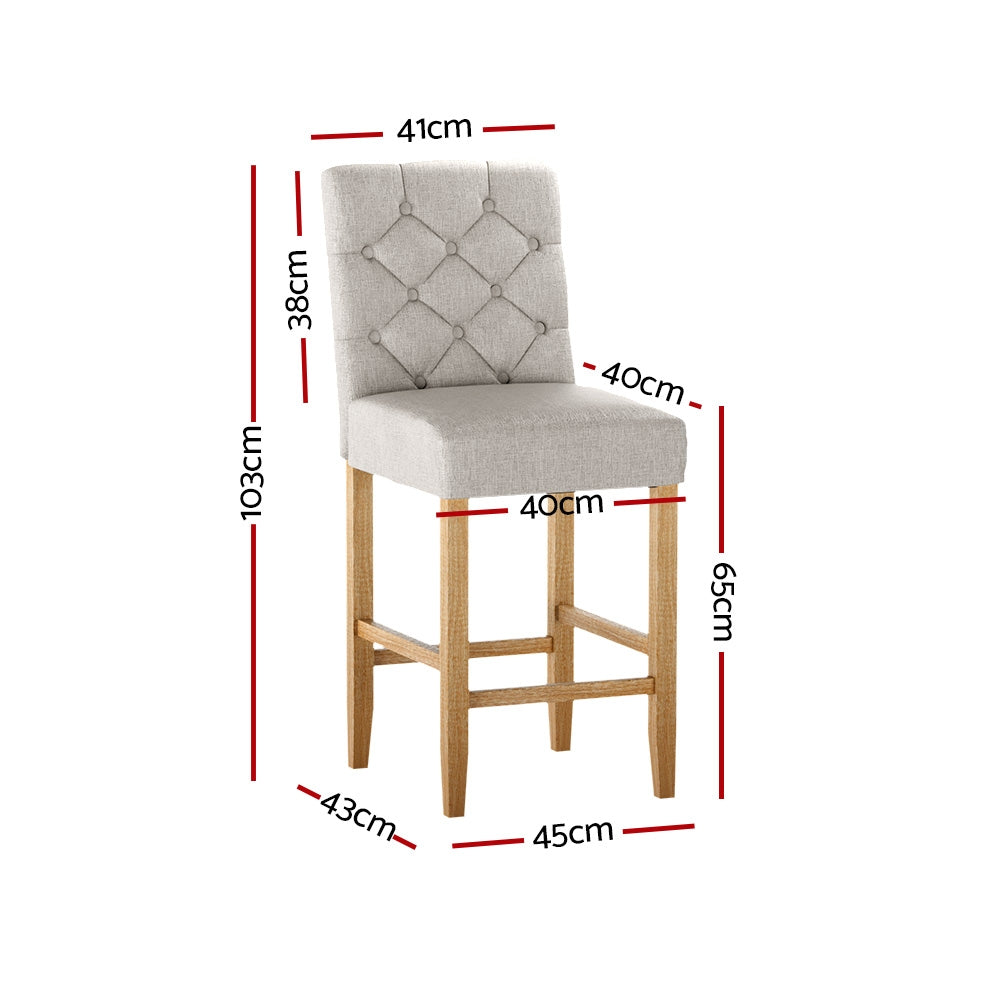 2X Bar Stools Linen Upholstered Chairs