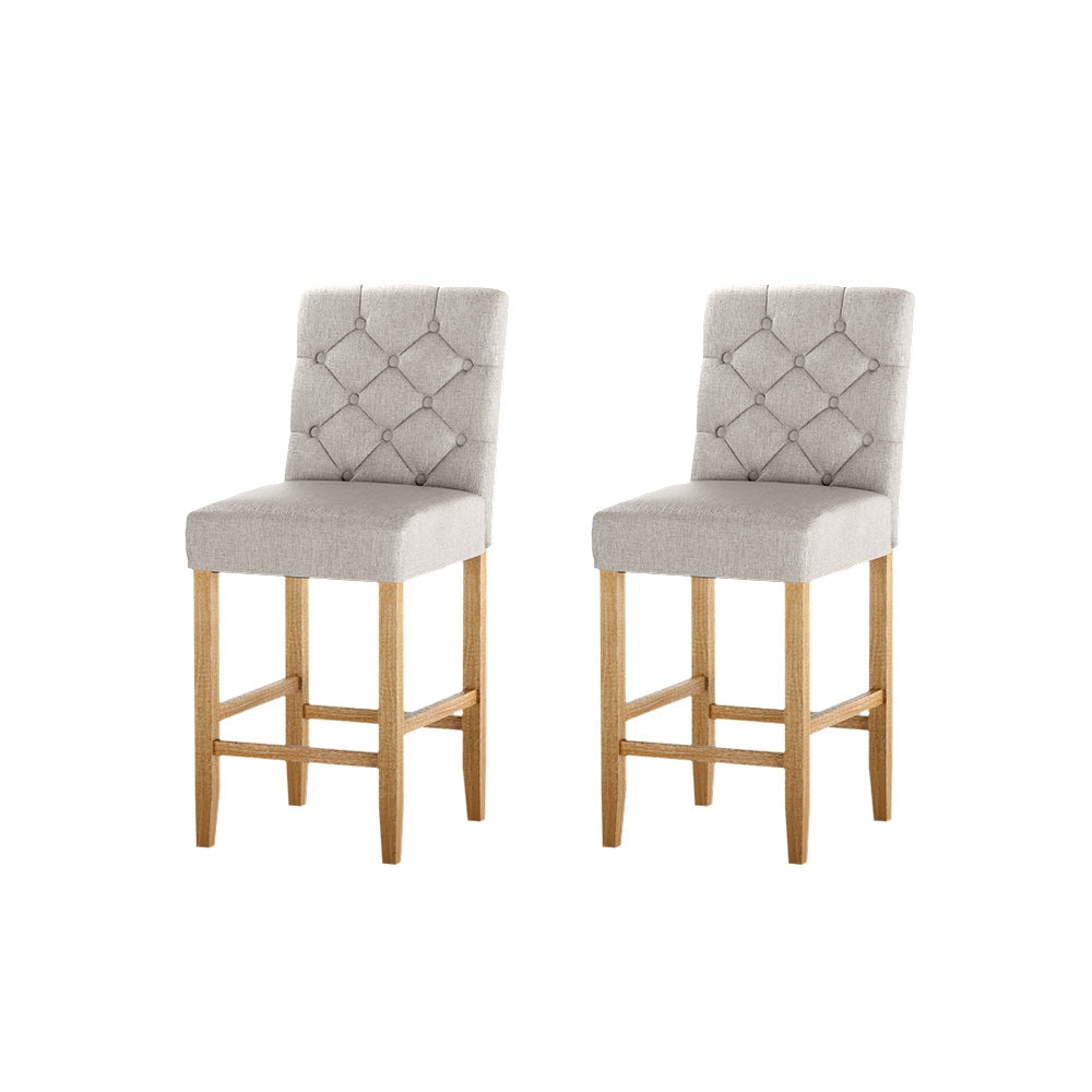 2X Bar Stools Linen Upholstered Chairs