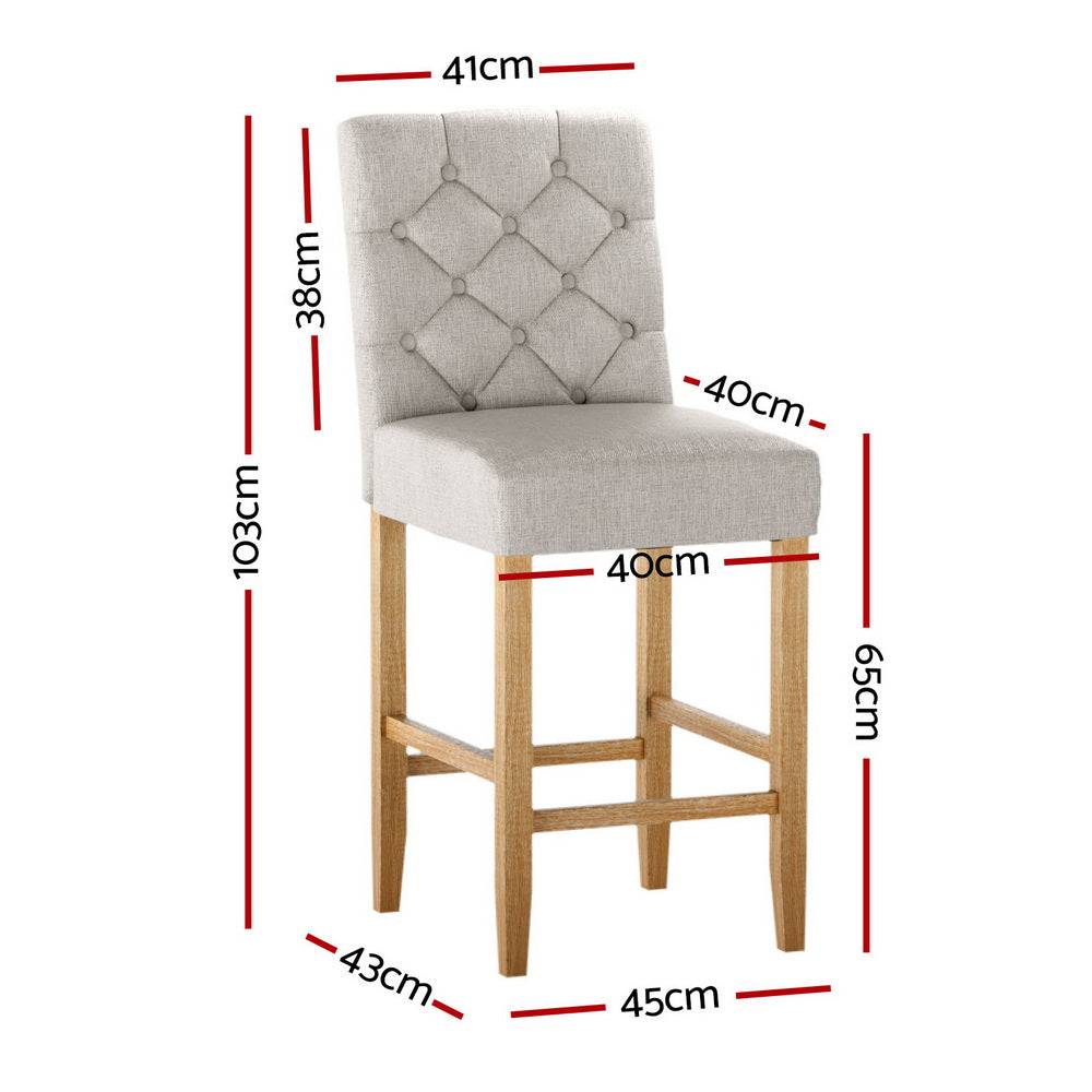4X Bar Stools Linen Upholstered Chairs