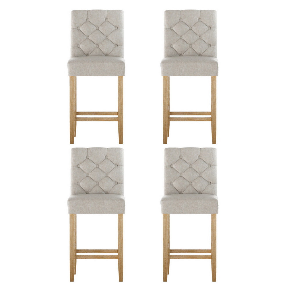 4X Bar Stools Linen Upholstered Chairs