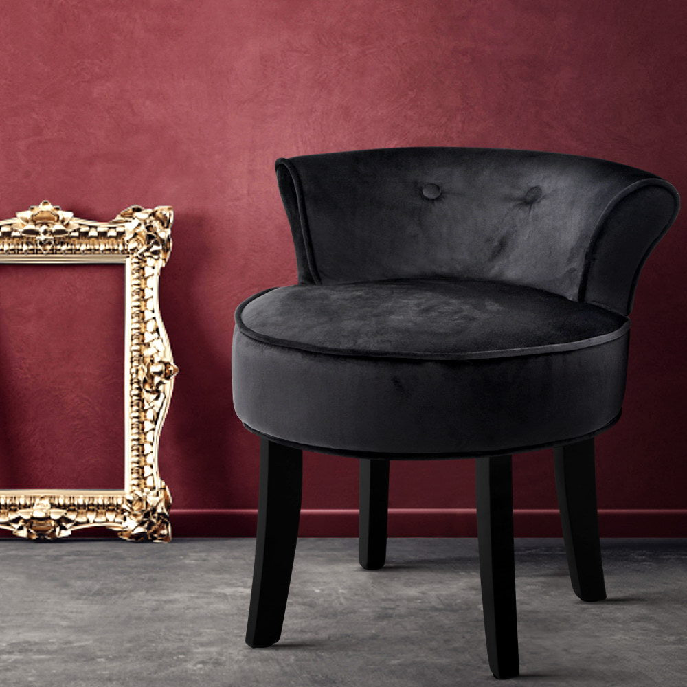 Vanity Stool Velvet Black Abella
