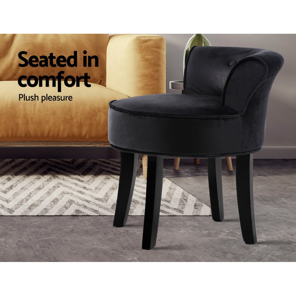 Vanity Stool Velvet Black Abella
