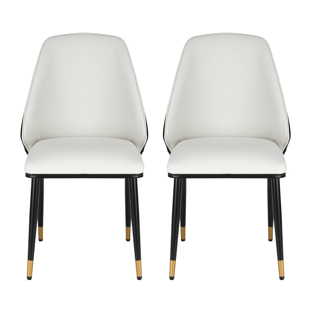 Dining Chairs Set Of 2 Leather Seat White And Black