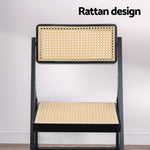 Wooden Rattan Dining Chair - Foldable - Black