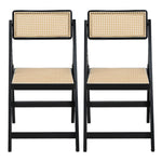 2x Foldable Dining Chairs Black Wooden Rattan Modern Home Furniture