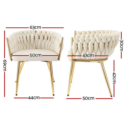 1 Set of 2 Dining Chairs Velvet Armchair Beige