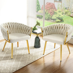 1 Set of 2 Dining Chairs Velvet Armchair Beige