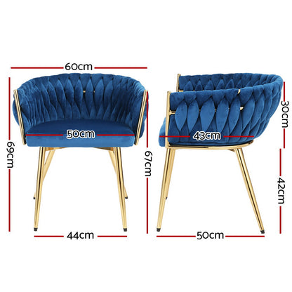 Dining Chair Cafe Chair Velvet Upholstered Woven Back Armrest Blue
