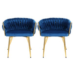 1 Set Of 2 Dining Chairs Velvet Weaving Armchair Blue