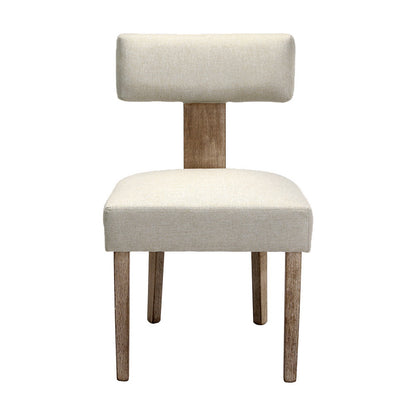 Dining Chairs Set Of 2 Linen Fabric Wooden Beige