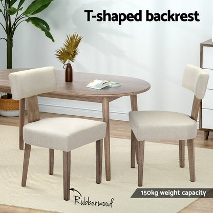 Dining Chairs Set Of 2 Linen Fabric Wooden Beige