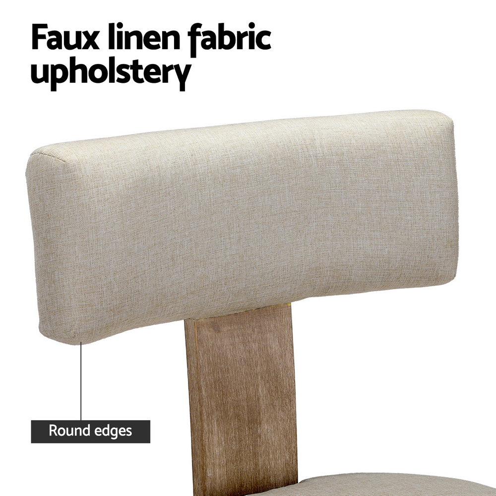 Dining Chairs Set Of 2 Linen Fabric Wooden Beige