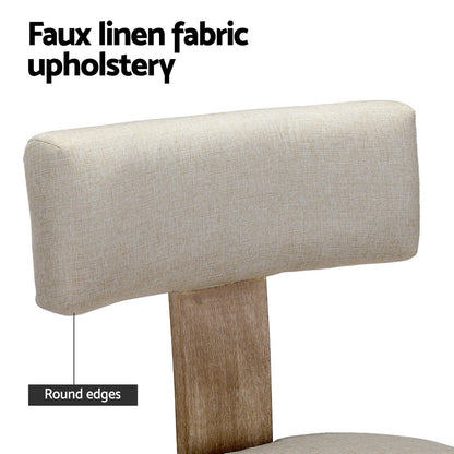 Dining Chairs Set Of 2 Linen Fabric Wooden Beige