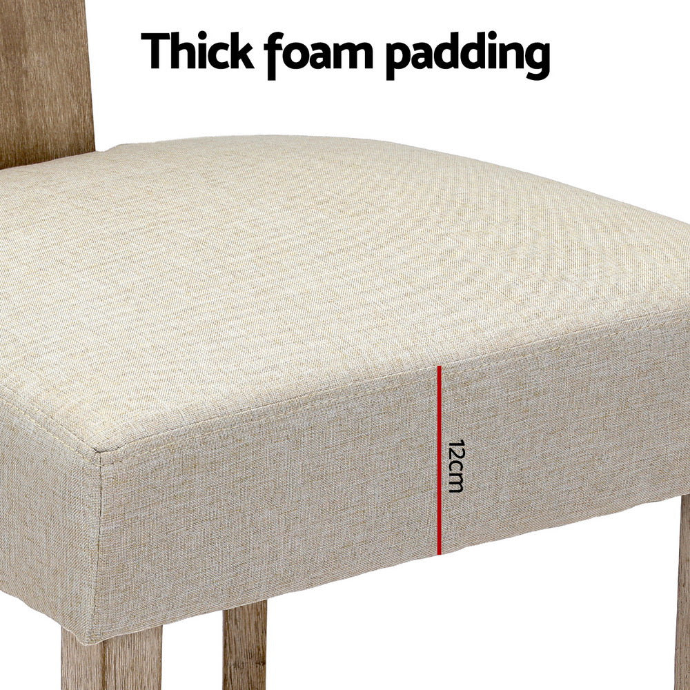 Dining Chairs Set Of 2 Linen Fabric Wooden Beige