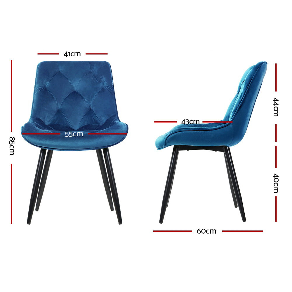 Set Of 2 Starlyn Dining Chairs Kitchen Chairs Velvet Padded Seat Blue
