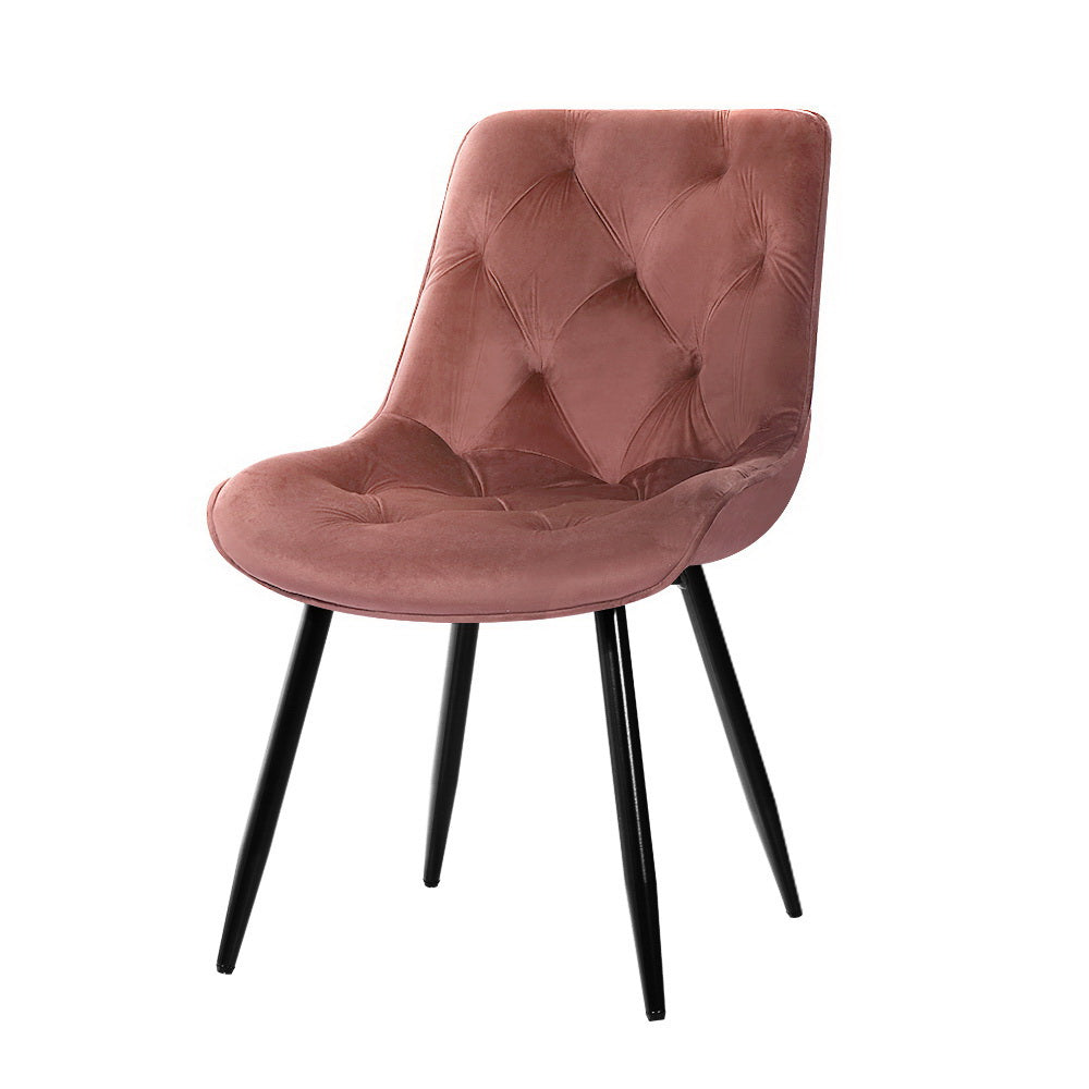 Dining Chairs Set Of 2 Velvet Diamond Tufted Pink