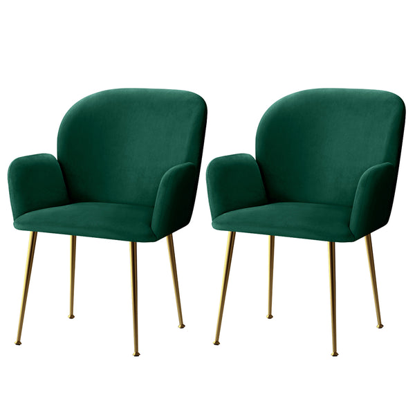  Dining Chairs Set Of 2 Velvet Armchair Green
