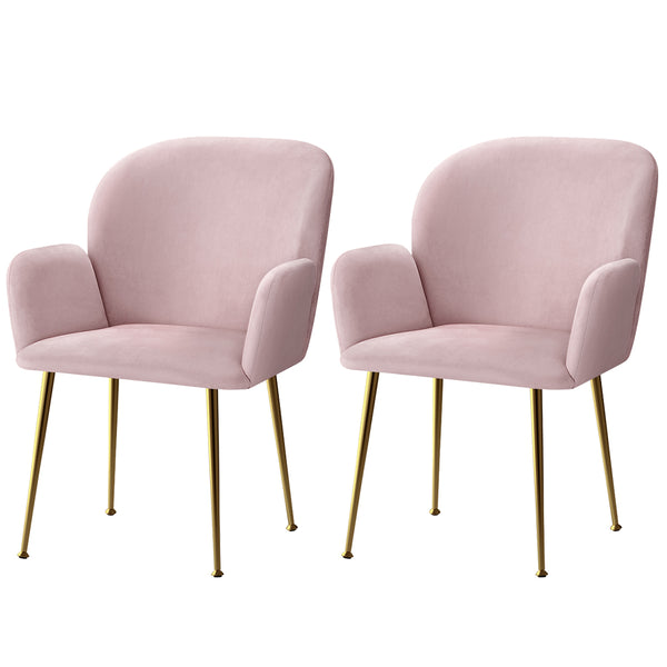  Dining Chairs Set Of 2 Velvet Armchair Pink