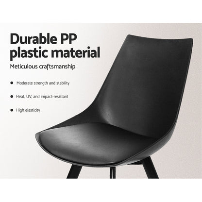 Dining Chairs Set Of 2 Pu Leather Plastic Metal Black